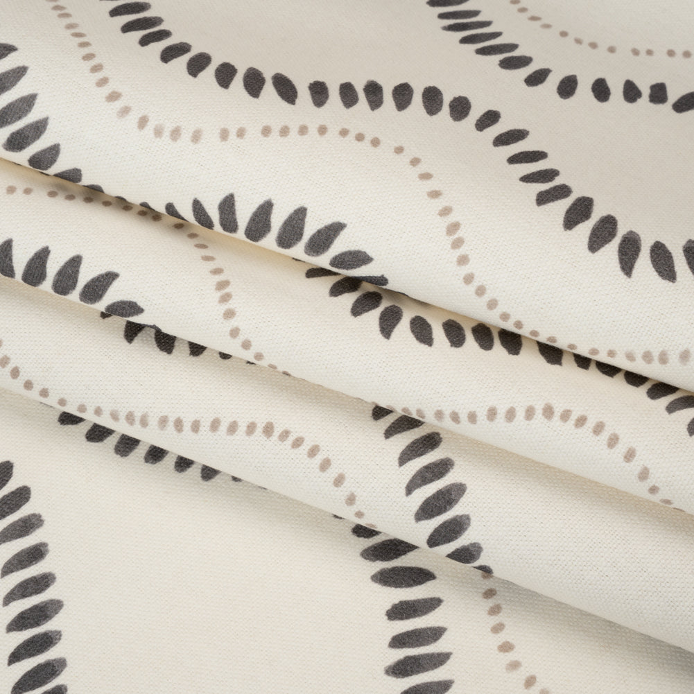 Cotton and Linen Canvas Print - Charcoal Waves of Petal and Dots - British Imported - Folded Cotton and Linen Canvas Print - Charcoal Waves of Petal and Dots - British Imported - Folded