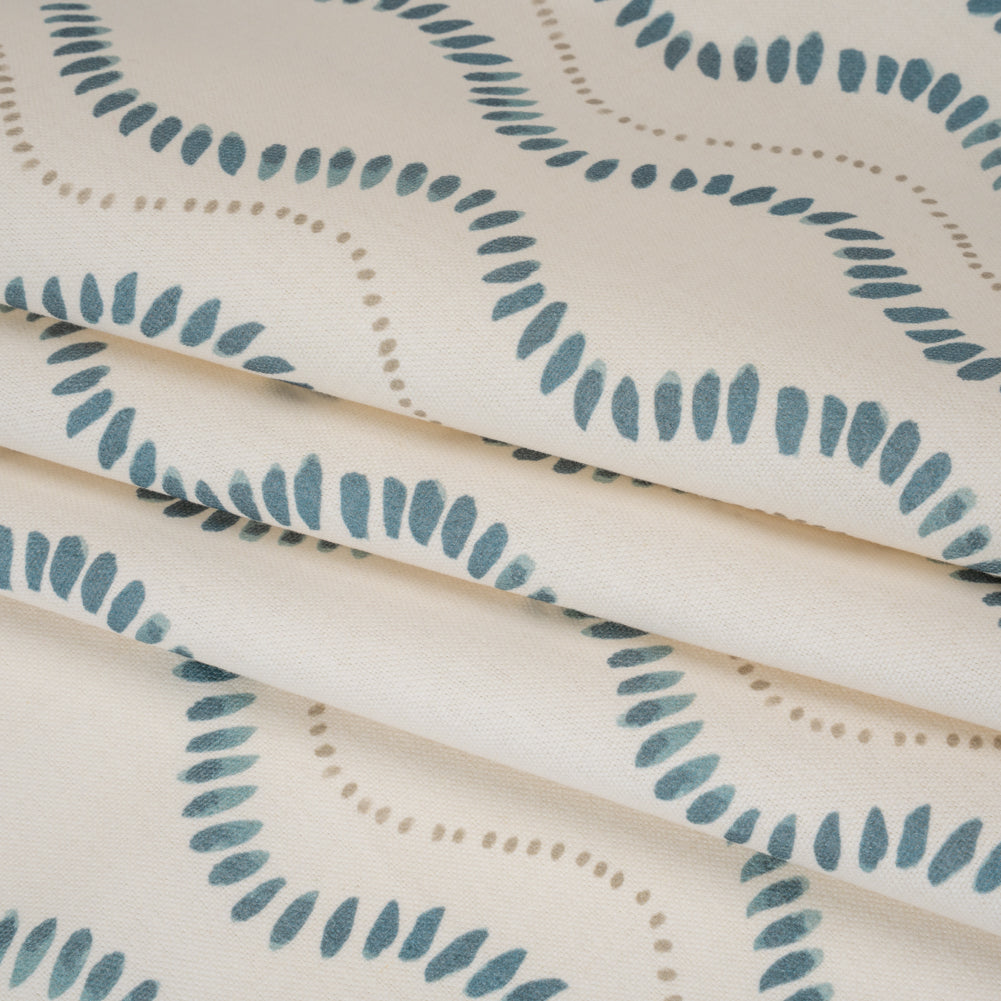 Cotton and Linen Canvas Print - Navy Waves of Petal and Dots - British Imported - Folded Cotton and Linen Canvas Print - Navy Waves of Petal and Dots - British Imported - Folded