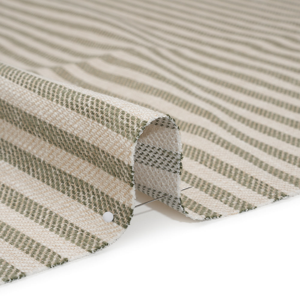 Polyester and Cotton Herringbone Twill - Sage Stripes - British Imported Detail Polyester and Cotton Herringbone Twill - Sage Stripes - British Imported Detail