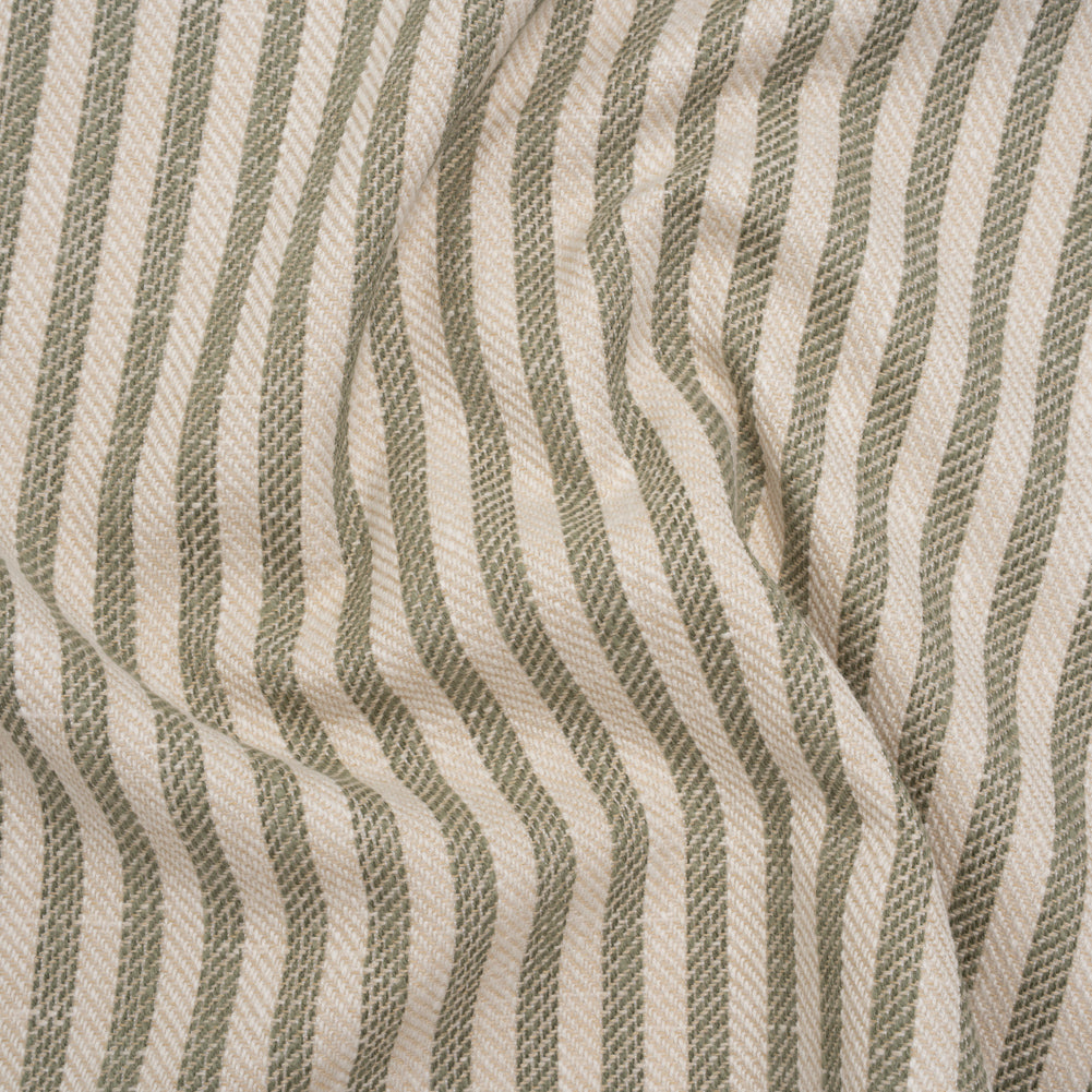 Polyester and Cotton Herringbone Twill - Sage Stripes - British Imported Polyester and Cotton Herringbone Twill - Sage Stripes - British Imported