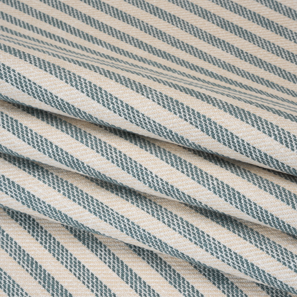 Polyester and Cotton Herringbone Twill - Teal Stripes - British Imported Folded Polyester and Cotton Herringbone Twill - Teal Stripes - British Imported Folded