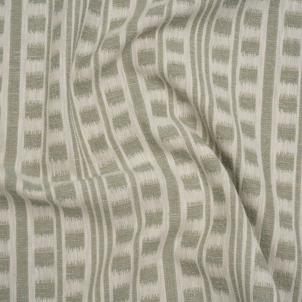 Polyester and Cotton Home Decor Jacquard - Sage Ikat Squares in Stripes - British Imported Polyester and Cotton Home Decor Jacquard - Sage Ikat Squares in Stripes - British Imported