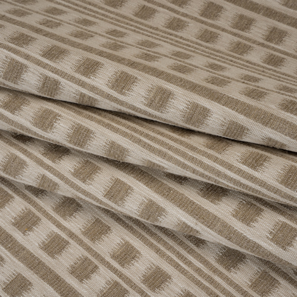 Polyester and Cotton Home Decor Jacquard - Stone Ikat Squares in Stripes - British Imported - Folded Polyester and Cotton Home Decor Jacquard - Stone Ikat Squares in Stripes - British Imported - Folded