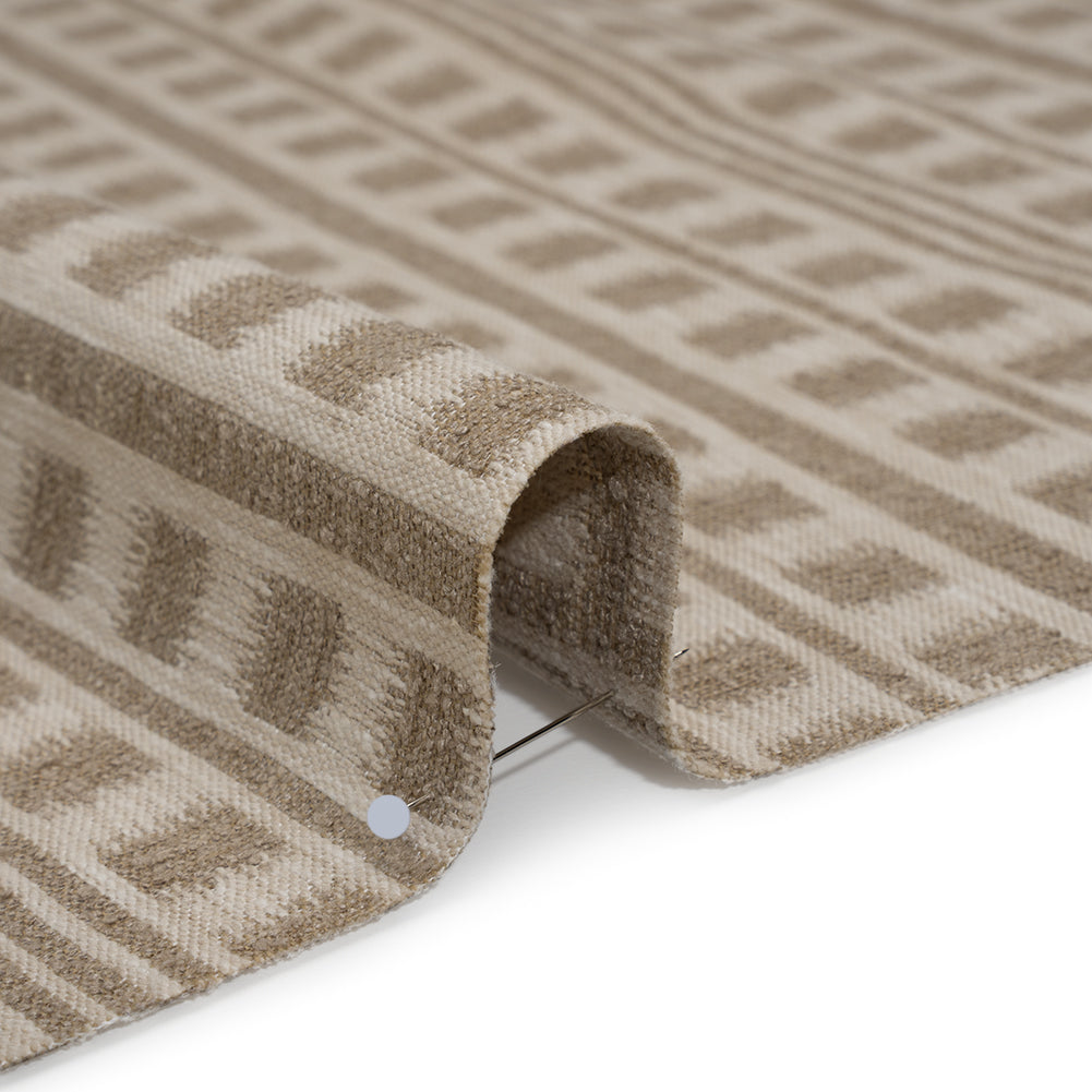 Polyester and Cotton Home Decor Jacquard - Stone Ikat Squares in Stripes - British Imported - Detail Polyester and Cotton Home Decor Jacquard - Stone Ikat Squares in Stripes - British Imported - Detail