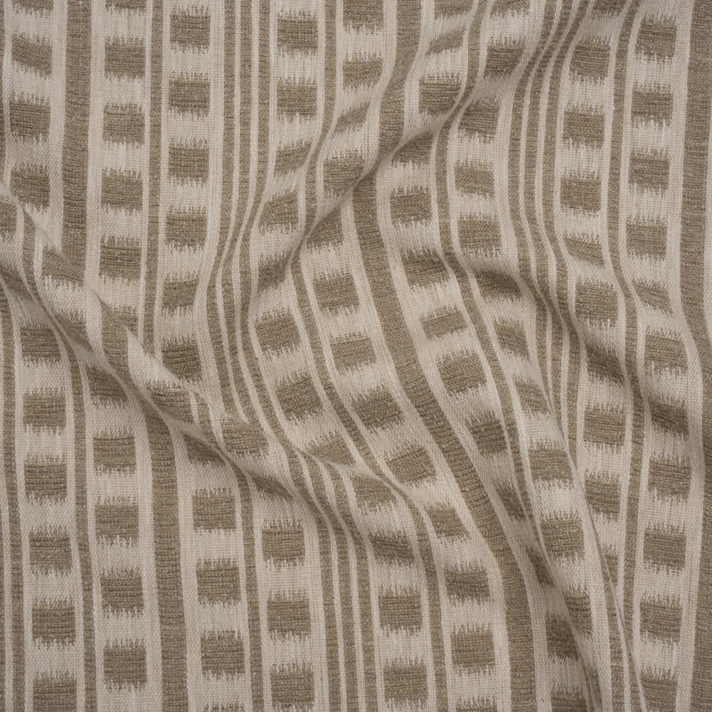 Polyester and Cotton Home Decor Jacquard - Stone Ikat Squares in Stripes - British Imported Polyester and Cotton Home Decor Jacquard - Stone Ikat Squares in Stripes - British Imported