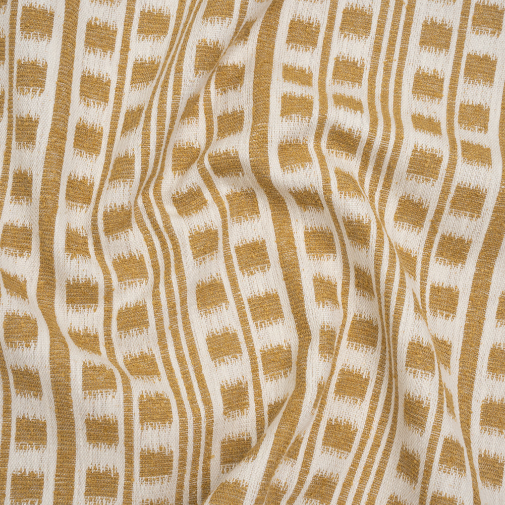 Polyester and Cotton Home Decor Jacquard - Sunflower Ikat Squares in Stripes - British Imported Polyester and Cotton Home Decor Jacquard - Sunflower Ikat Squares in Stripes - British Imported