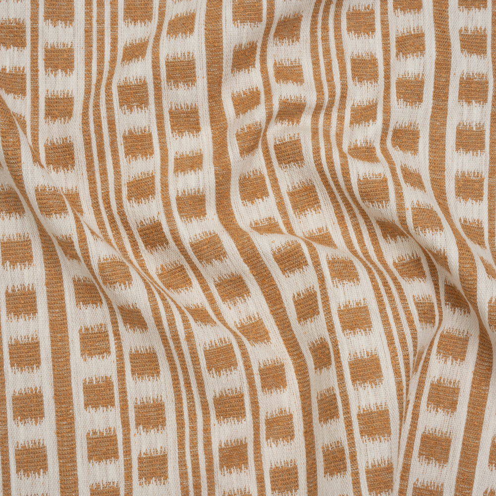 Polyester and Cotton Home Decor Jacquard - Tangerine Ikat Squares in Stripes - British Imported Polyester and Cotton Home Decor Jacquard - Tangerine Ikat Squares in Stripes - British Imported