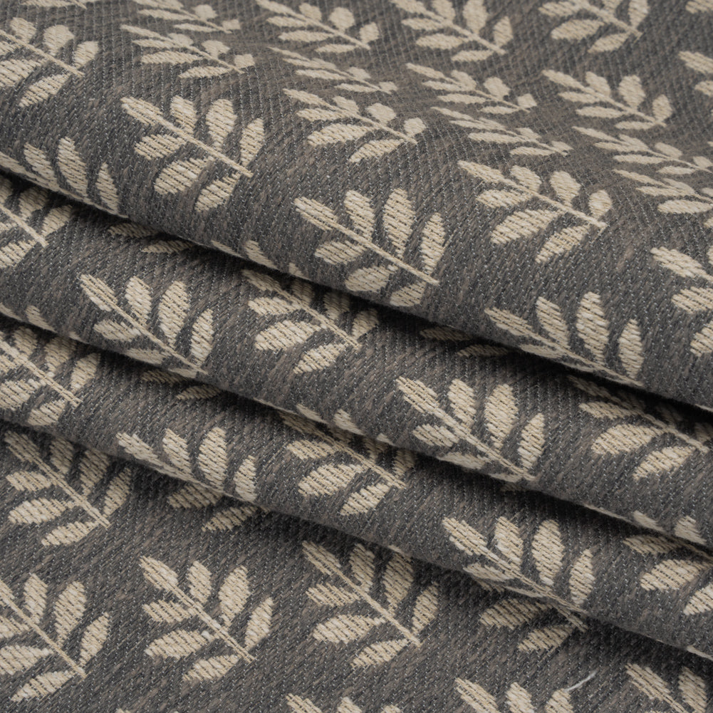 Polyester and Cotton Twill Jacquard - Charcoal Lines of Leaves - British Imported - Folded Polyester and Cotton Twill Jacquard - Charcoal Lines of Leaves - British Imported - Folded