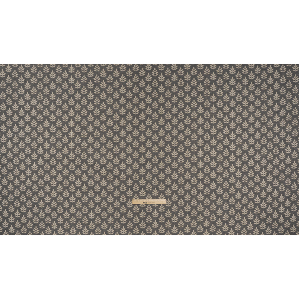 Polyester and Cotton Twill Jacquard - Charcoal Lines of Leaves - British Imported - Full Polyester and Cotton Twill Jacquard - Charcoal Lines of Leaves - British Imported - Full
