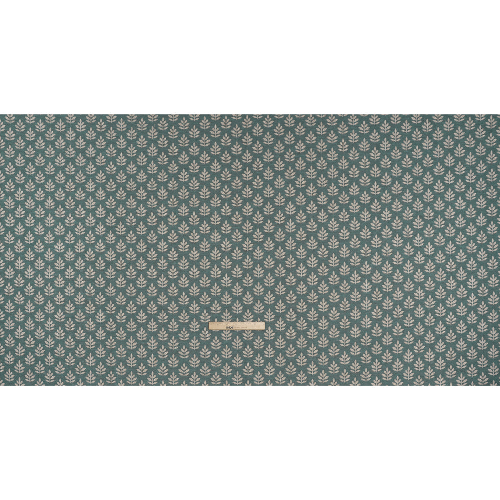 Polyester and Cotton Twill Jacquard - Teal Lines of Leaves - British Imported - Full Polyester and Cotton Twill Jacquard - Teal Lines of Leaves - British Imported - Full