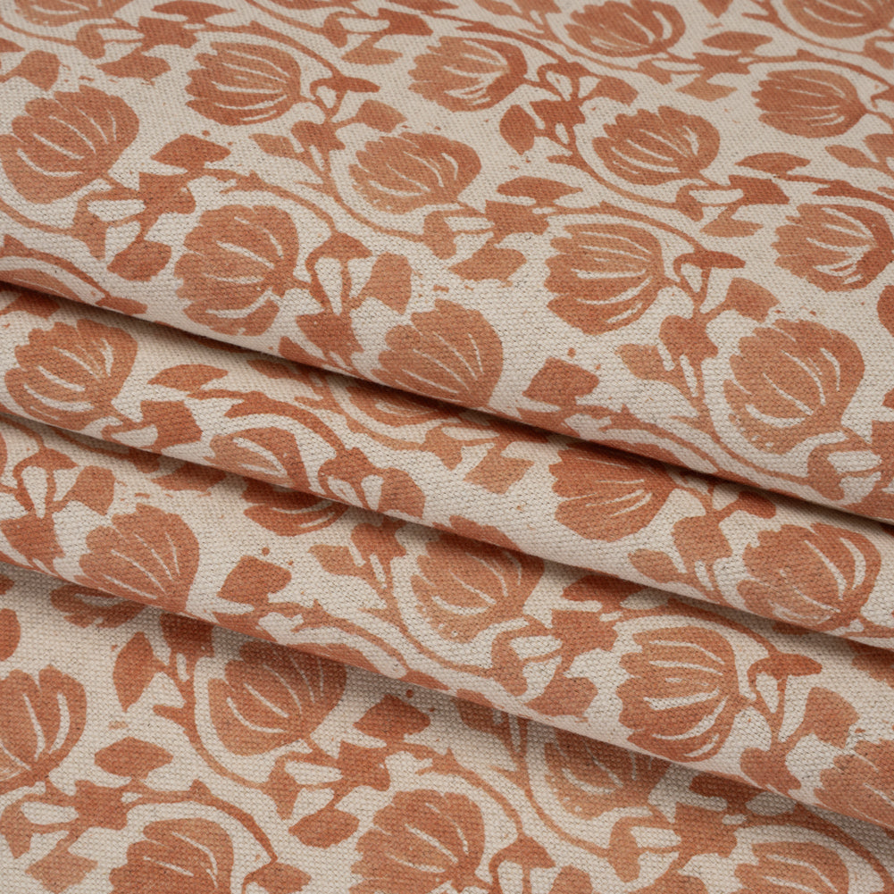 Cotton and Linen Canvas Print - Ginger Block Print Florals - British Imported - Folded Cotton and Linen Canvas Print - Ginger Block Print Florals - British Imported - Folded