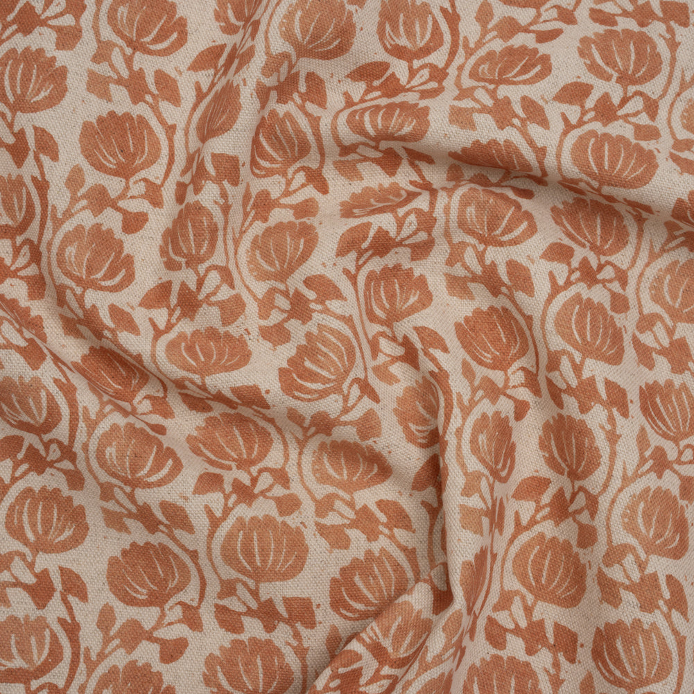 Cotton and Linen Canvas Print - Ginger Block Print Florals - British Imported Cotton and Linen Canvas Print - Ginger Block Print Florals - British Imported