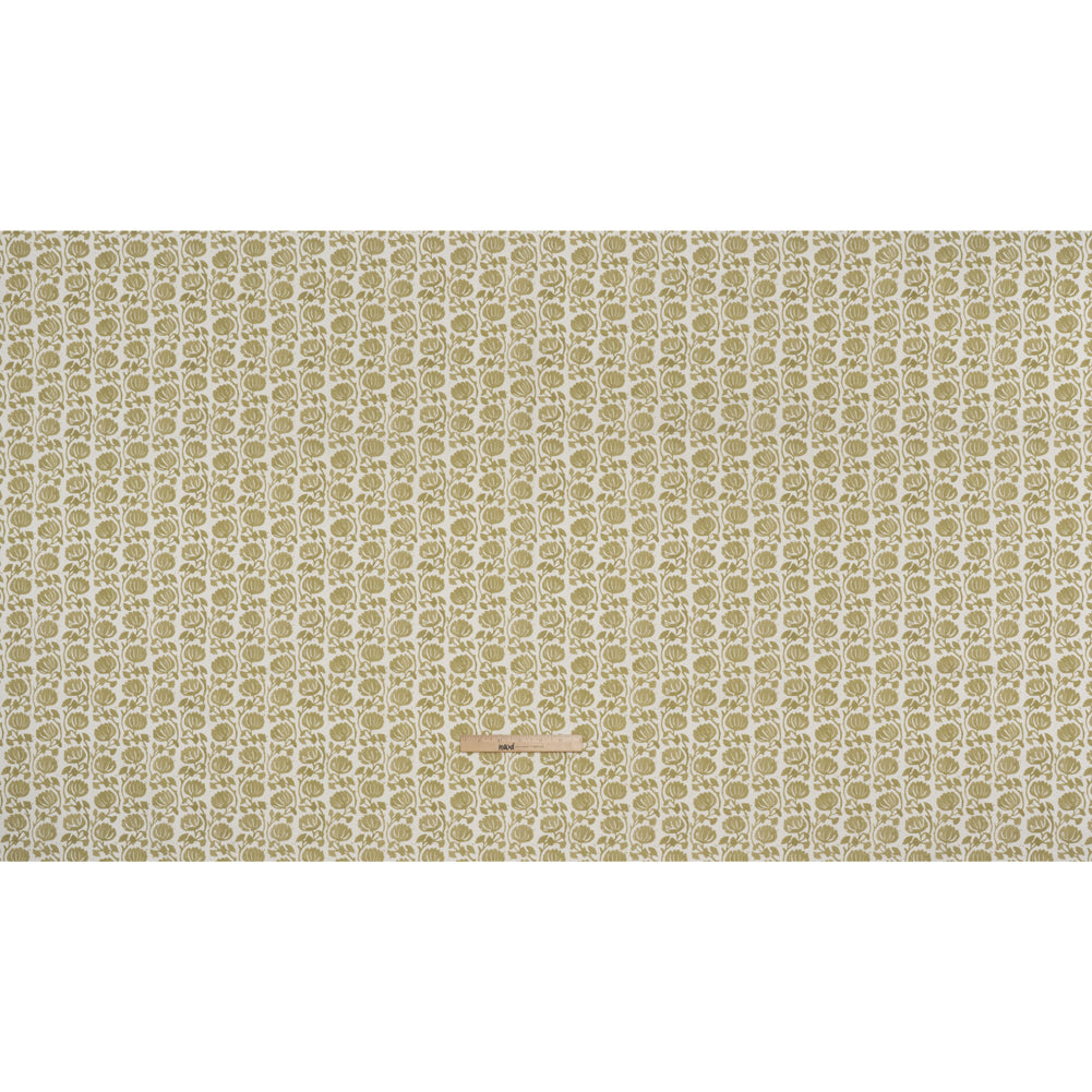 Cotton and Linen Canvas Print - Olive Block Print Florals - British Imported - Full Cotton and Linen Canvas Print - Olive Block Print Florals - British Imported - Full
