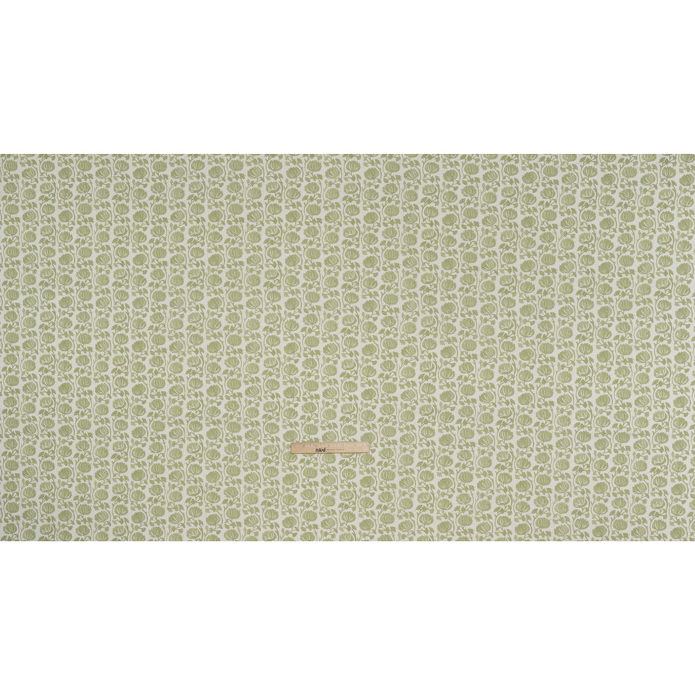 Cotton and Linen Canvas Print - Pistachio Block Print Florals - British Imported - Full Cotton and Linen Canvas Print - Pistachio Block Print Florals - British Imported - Full