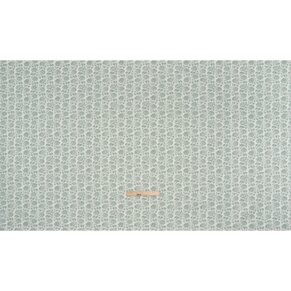 Cotton and Linen Canvas Print - Seafoam Block Print Florals - British Imported - Full Cotton and Linen Canvas Print - Seafoam Block Print Florals - British Imported - Full