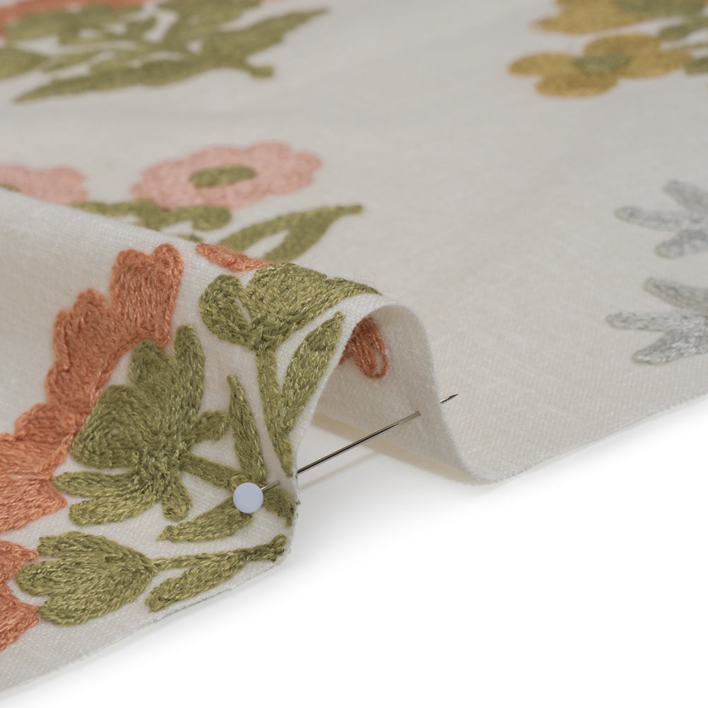 Polyester and Cotton Slubbed Drapery Woven with Viscose Embroidery - Garden Simple Flowers - British Imported - Detail Polyester and Cotton Slubbed Drapery Woven with Viscose Embroidery - Garden Simple Flowers - British Imported - Detail