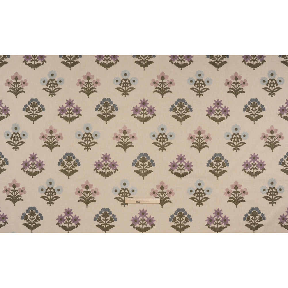 Polyester and Cotton Slubbed Drapery Woven with Viscose Embroidery - Iris Simple Flowers - British Imported - Full Polyester and Cotton Slubbed Drapery Woven with Viscose Embroidery - Iris Simple Flowers - British Imported - Full