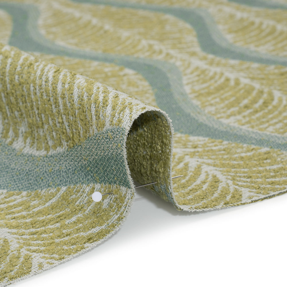 Polyester and Cotton Boucle Jacquard - Lagoon Leaf Ogee Waves - British Imported - Detail Polyester and Cotton Boucle Jacquard - Lagoon Leaf Ogee Waves - British Imported - Detail