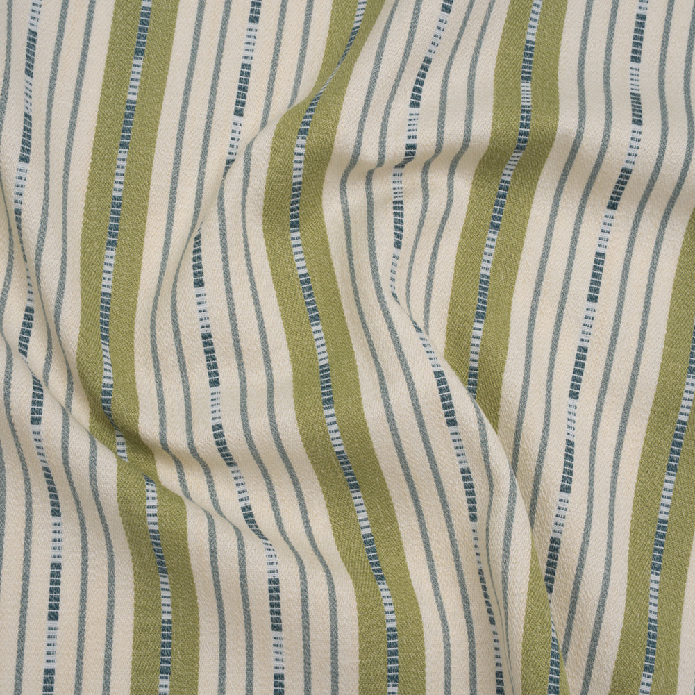 Recycled Polyester Twill Jacquard - Lagoon Stripes and Dashes - British Imported Recycled Polyester Twill Jacquard - Lagoon Stripes and Dashes - British Imported