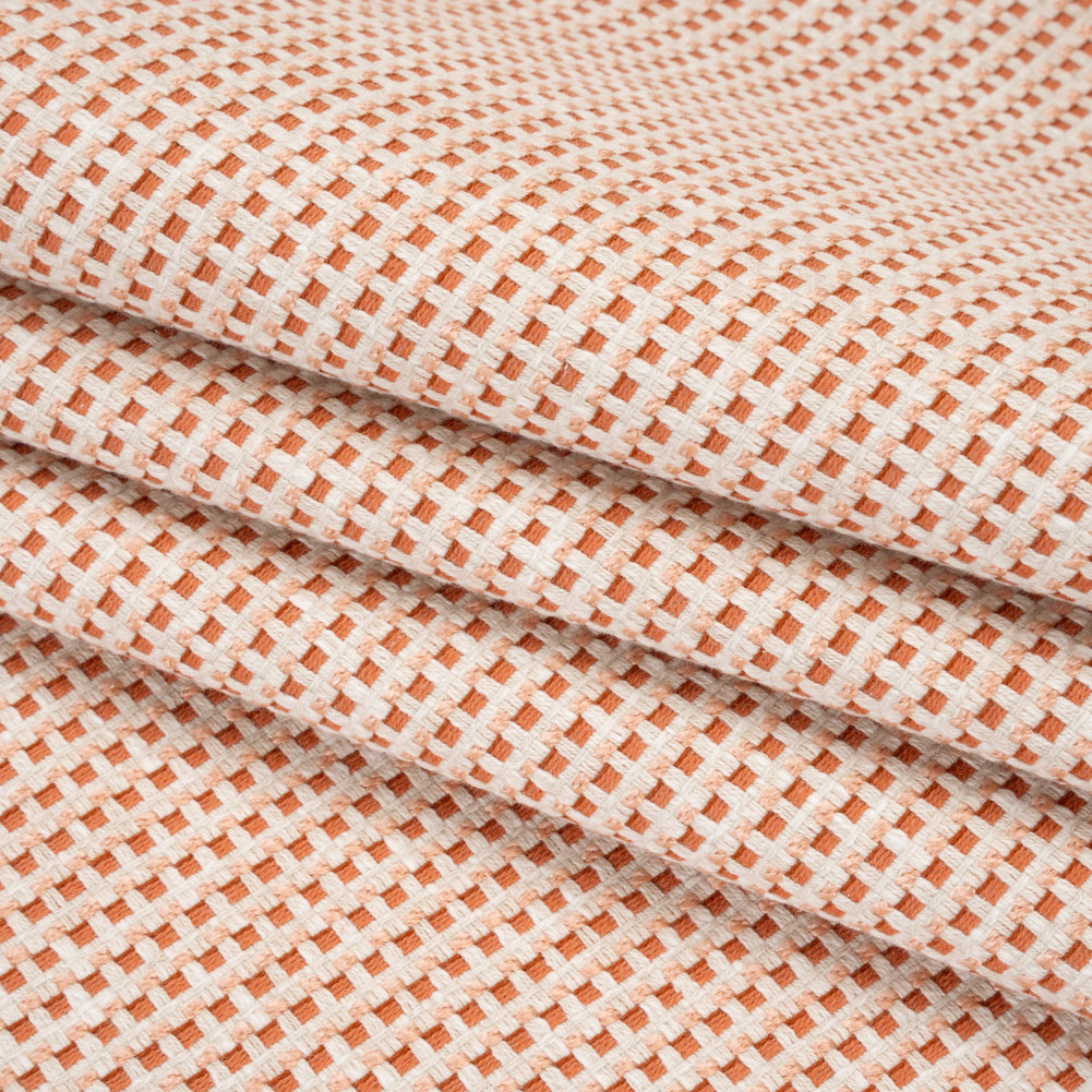 Recycled Polyester and Cotton Basketweave Dobby - Tangerine Little Squares - British Imported - Folded Recycled Polyester and Cotton Basketweave Dobby - Tangerine Little Squares - British Imported - Folded