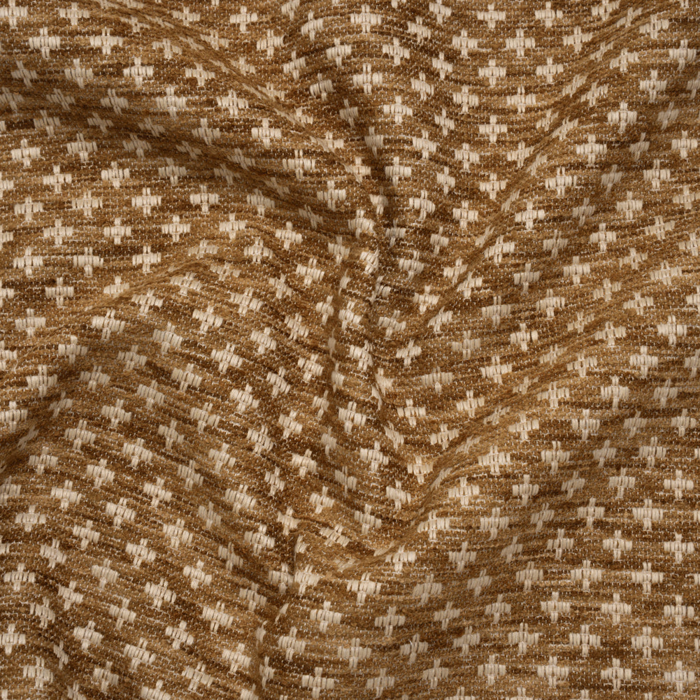 Polyester Boucle Home Decor Jacquard - Caramel Plus Signs - British Imported Polyester Boucle Home Decor Jacquard - Caramel Plus Signs - British Imported