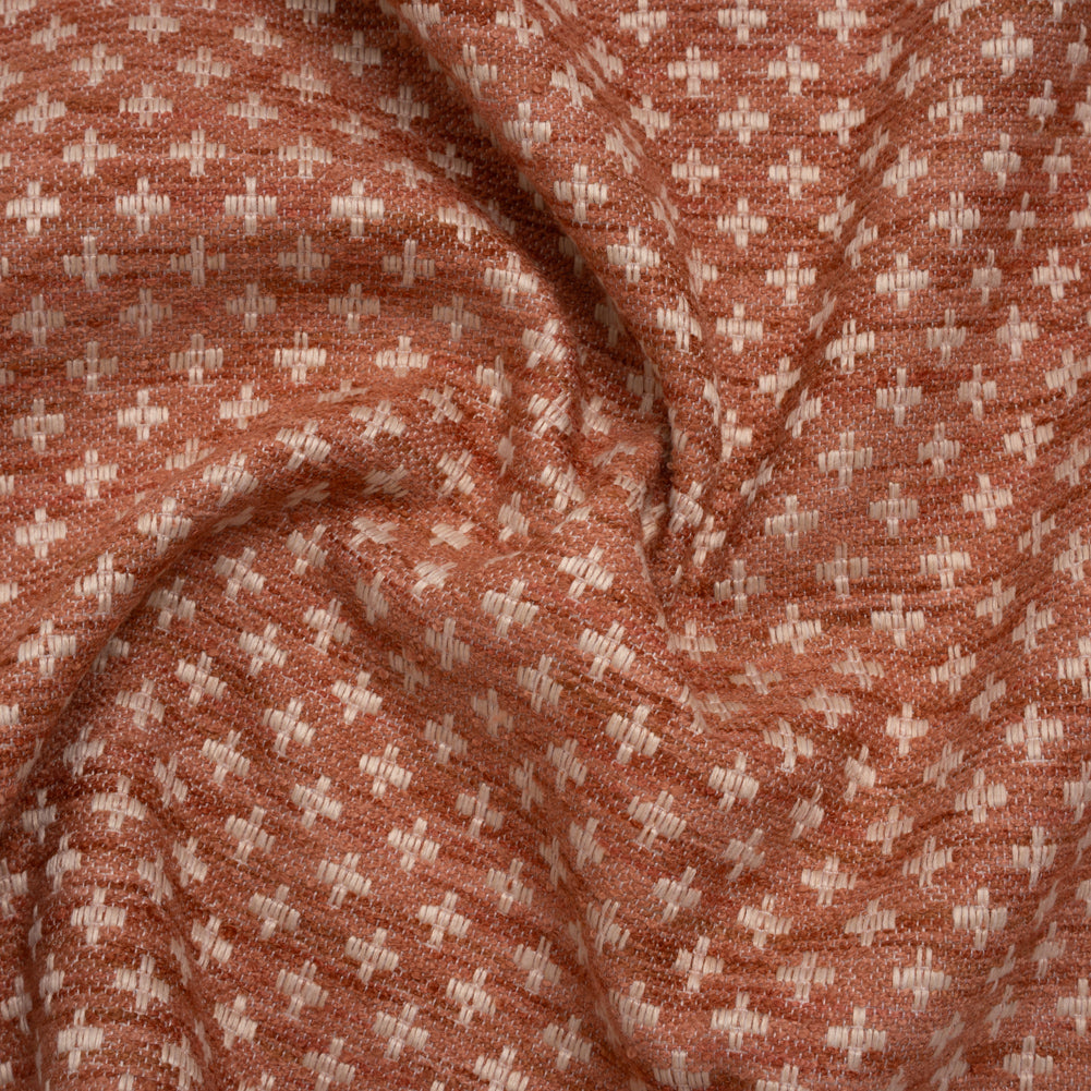 Polyester Boucle Home Decor Jacquard - Coral Plus Signs - British Imported Polyester Boucle Home Decor Jacquard - Coral Plus Signs - British Imported
