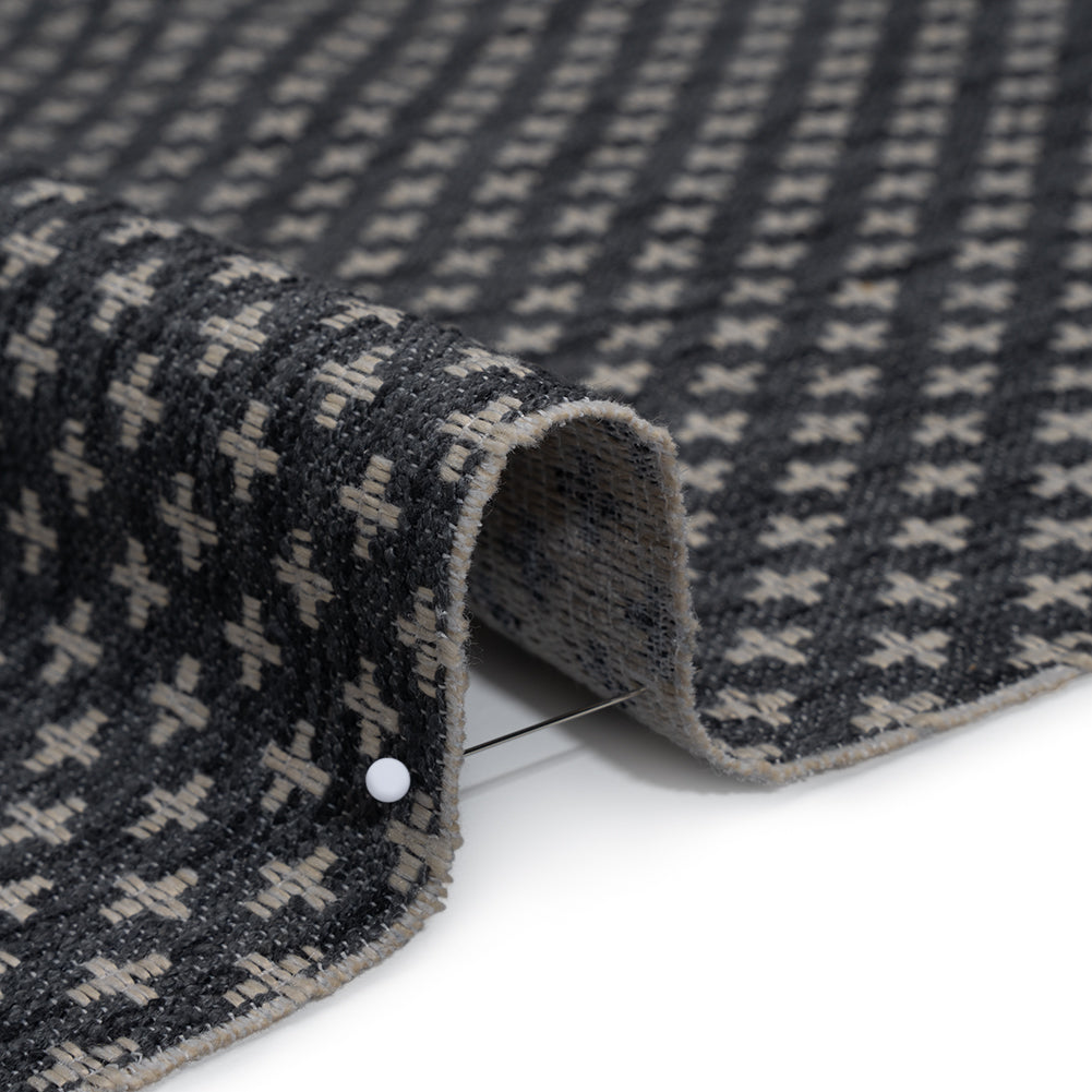 Polyester Boucle Home Decor Jacquard - Ink Plus Signs - British Imported - Detail Polyester Boucle Home Decor Jacquard - Ink Plus Signs - British Imported - Detail