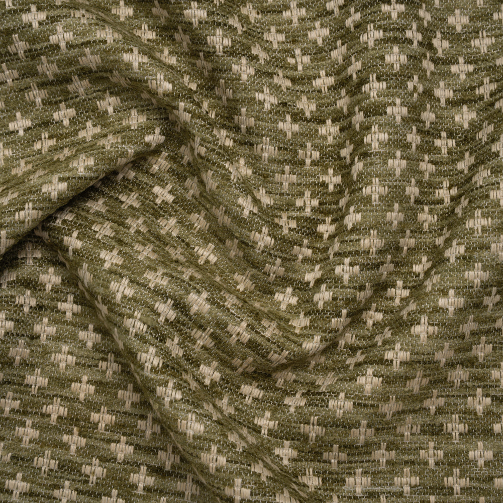 Polyester Boucle Home Decor Jacquard - Moss Plus Signs - British Imported Polyester Boucle Home Decor Jacquard - Moss Plus Signs - British Imported