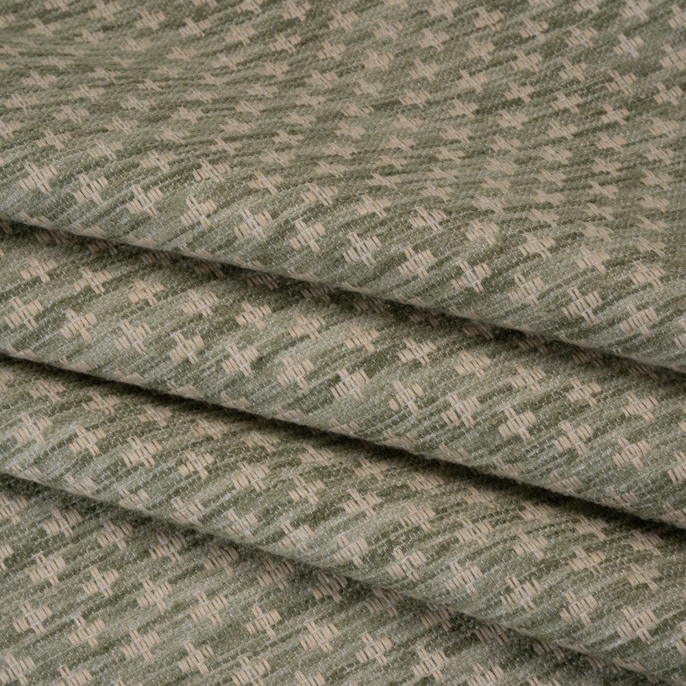 Polyester Boucle Home Decor Jacquard - Sage Plus Signs - British Imported - Folded Polyester Boucle Home Decor Jacquard - Sage Plus Signs - British Imported - Folded
