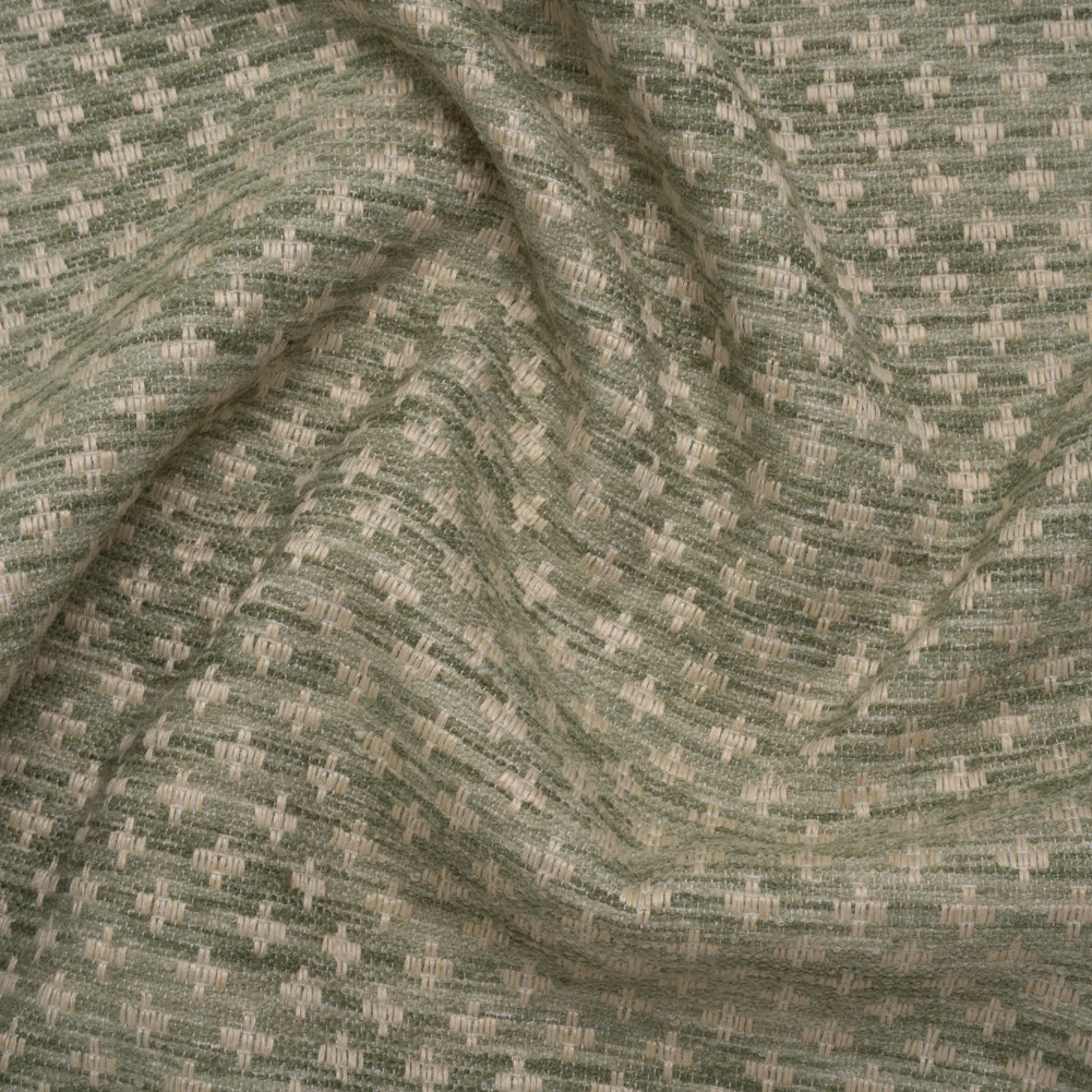Polyester Boucle Home Decor Jacquard - Sage Plus Signs - British Imported Polyester Boucle Home Decor Jacquard - Sage Plus Signs - British Imported