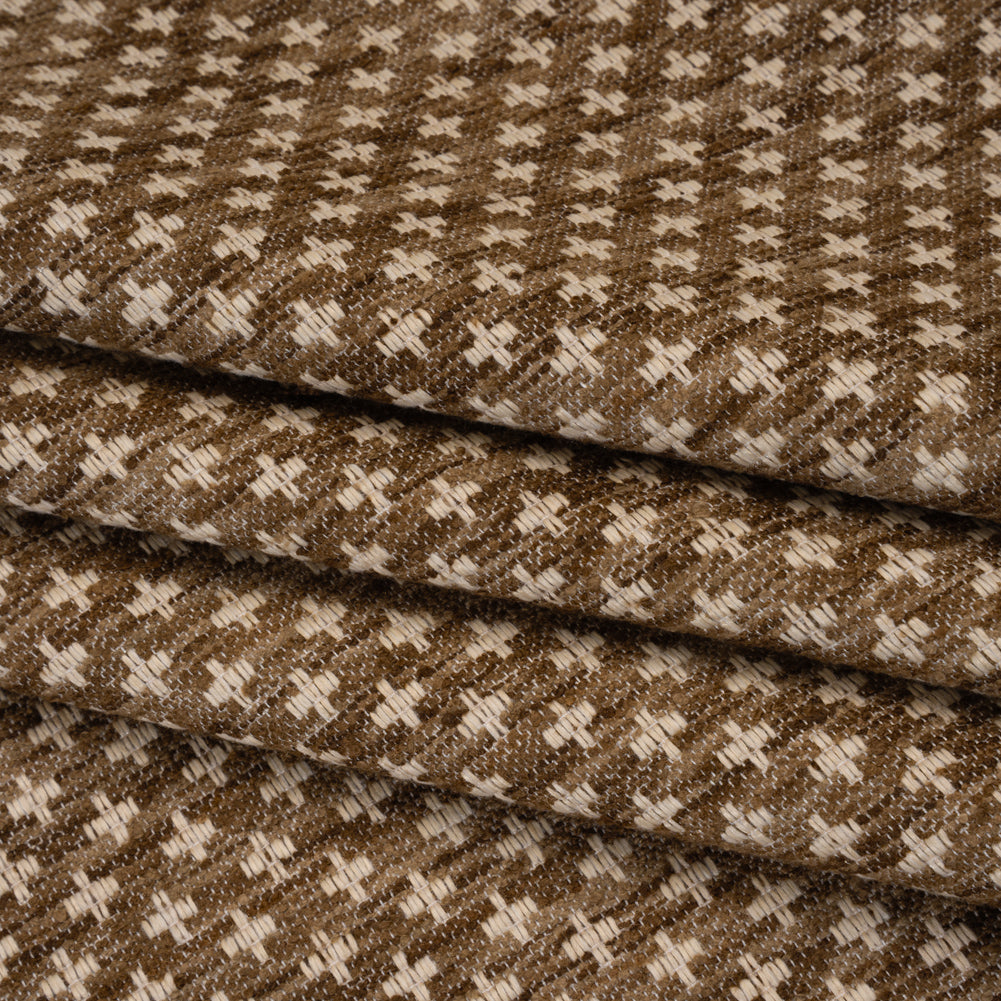 Polyester Boucle Home Decor Jacquard - Walnut Plus Signs - British Imported - Folded Polyester Boucle Home Decor Jacquard - Walnut Plus Signs - British Imported - Folded
