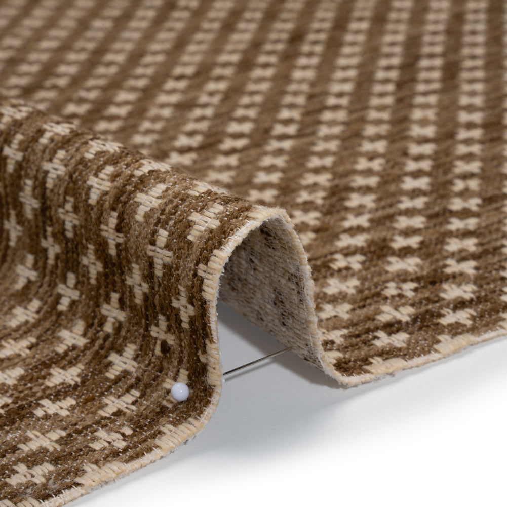 Polyester Boucle Home Decor Jacquard - Walnut Plus Signs - British Imported - Detail Polyester Boucle Home Decor Jacquard - Walnut Plus Signs - British Imported - Detail