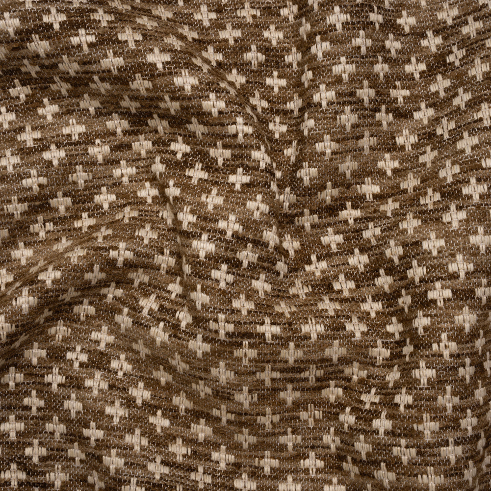 Polyester Boucle Home Decor Jacquard - Walnut Plus Signs - British Imported Polyester Boucle Home Decor Jacquard - Walnut Plus Signs - British Imported