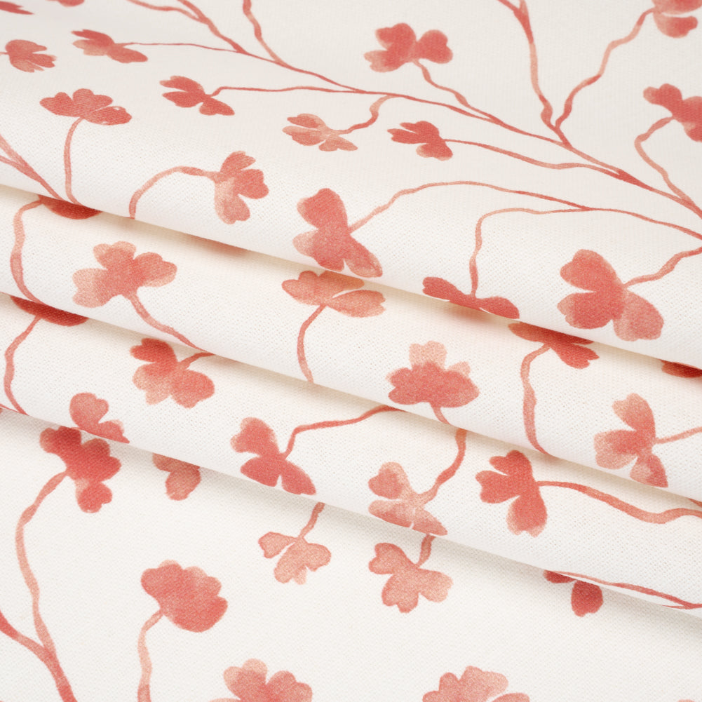 Brushed Cotton and Linen Canvas - Raspberry Clover Leaf Vines - British Imported - Folded Brushed Cotton and Linen Canvas - Raspberry Clover Leaf Vines - British Imported - Folded