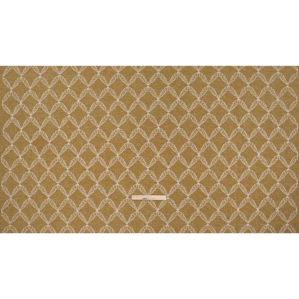Embroidered Polyester and Cotton Woven - Ochre Leaf Diamonds - British Imported - Full Embroidered Polyester and Cotton Woven - Ochre Leaf Diamonds - British Imported - Full