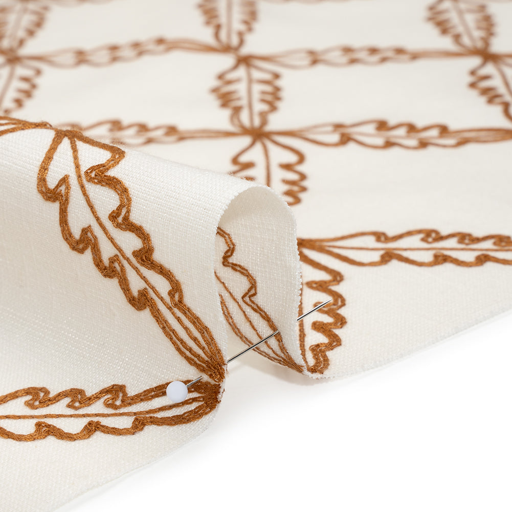 Embroidered Polyester and Cotton Woven - Paprika Leaf Diamonds - British Imported - Detail Embroidered Polyester and Cotton Woven - Paprika Leaf Diamonds - British Imported - Detail
