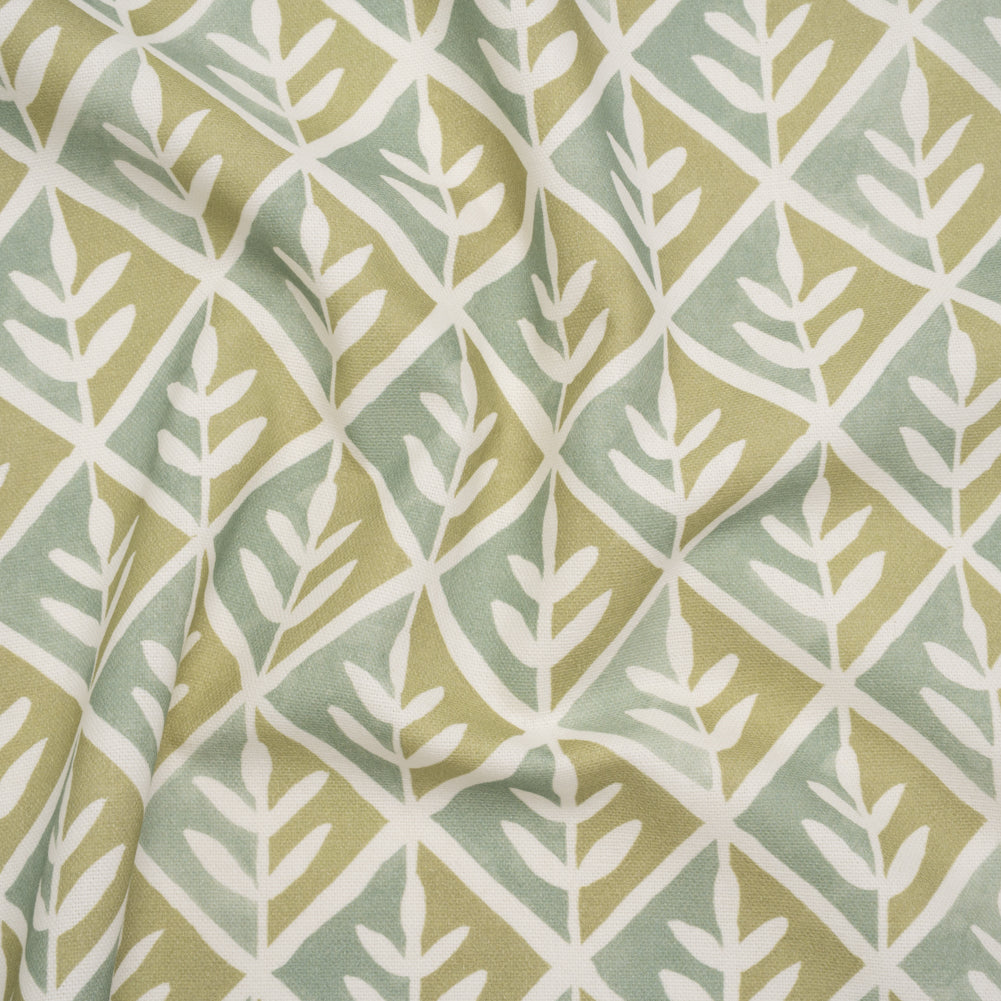 Brushed Cotton and Linen Canvas Print - Pistachio Leaves in Diamonds - British Imported Brushed Cotton and Linen Canvas Print - Pistachio Leaves in Diamonds - British Imported