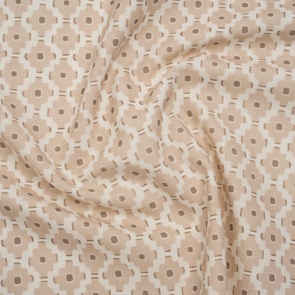 Brushed Cotton and Linen Canvas Print - Biscuit Small Geometric Diamonds - British Imported Brushed Cotton and Linen Canvas Print - Biscuit Small Geometric Diamonds - British Imported