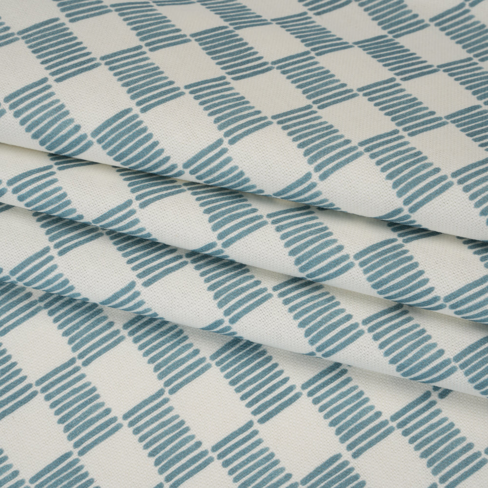 Brushed Cotton and Linen Canvas Print - Marine Painterly Striped Check - British Imported - Folded Brushed Cotton and Linen Canvas Print - Marine Painterly Striped Check - British Imported - Folded