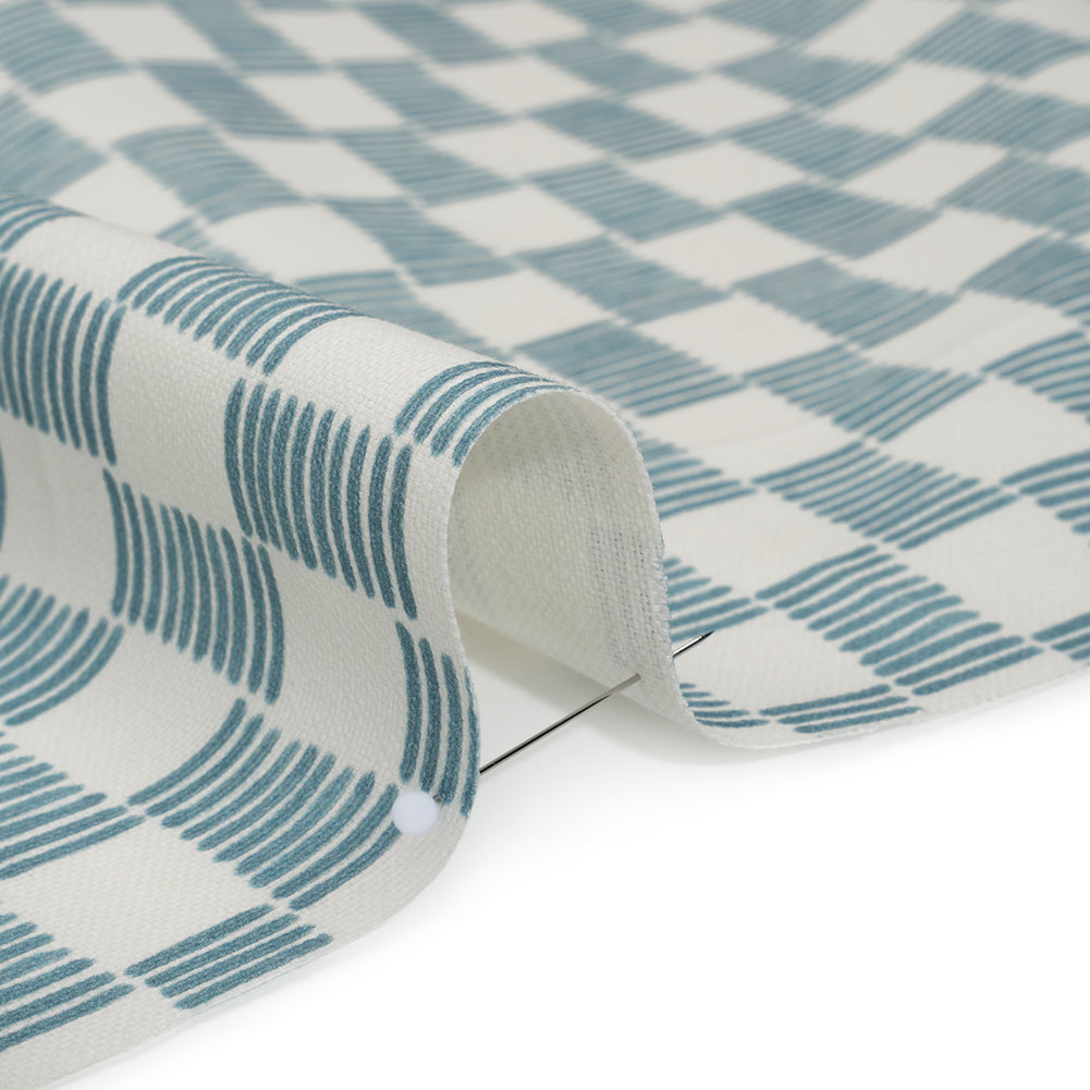 Brushed Cotton and Linen Canvas Print - Marine Painterly Striped Check - British Imported - Detail Brushed Cotton and Linen Canvas Print - Marine Painterly Striped Check - British Imported - Detail