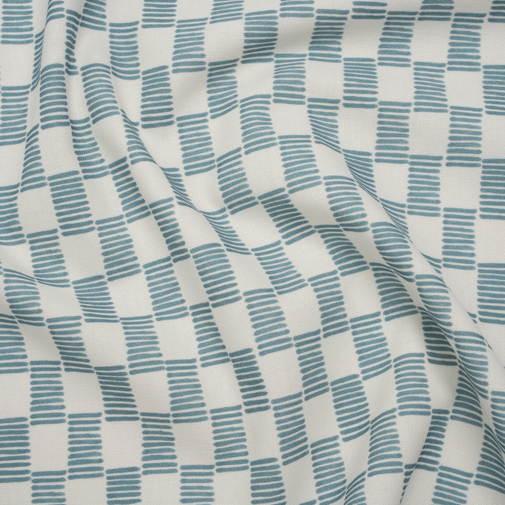 Brushed Cotton and Linen Canvas Print - Marine Painterly Striped Check - British Imported Brushed Cotton and Linen Canvas Print - Marine Painterly Striped Check - British Imported