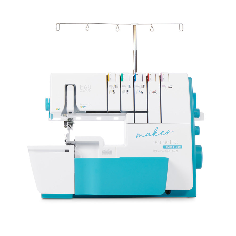 bernette 68 Maker Edition - Air-Threading Combination Overlock, Chainstitch and Coverstitch Serger Sewing Machine with Presser Foot Set and Mini Vacuum Cleaner bernette 68 Maker Edition - Air-Threading Combination Overlock, Chainstitch and Coverstitch Serger Sewing Machine with Presser Foot Set and Mini Vacuum Cleaner