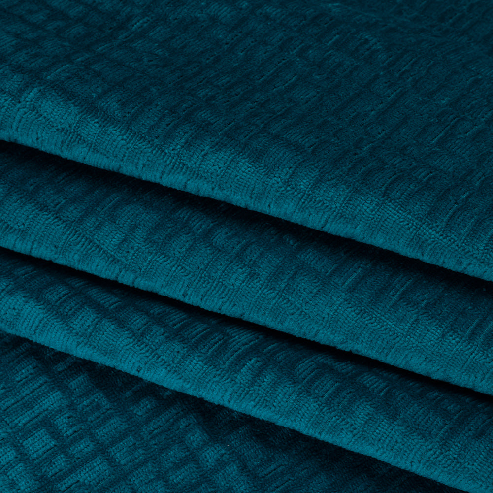 Polyester Upholstery Chenille - Blue Topaz Grid Texture - Carolina Collection - Folded Polyester Upholstery Chenille - Blue Topaz Grid Texture - Carolina Collection - Folded