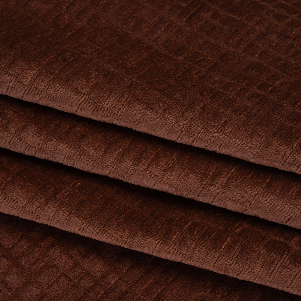 Polyester Upholstery Chenille - Mahogany Grid Texture - Carolina Collection - Folded Polyester Upholstery Chenille - Mahogany Grid Texture - Carolina Collection - Folded