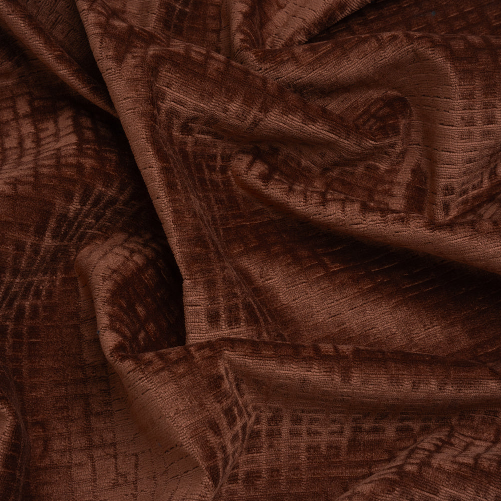 Polyester Upholstery Chenille - Mahogany Grid Texture - Carolina Collection Polyester Upholstery Chenille - Mahogany Grid Texture - Carolina Collection