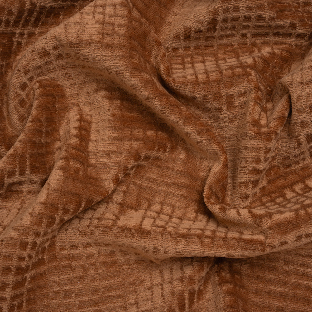 Polyester Upholstery Chenille - Terracotta Grid Texture - Carolina Collection Polyester Upholstery Chenille - Terracotta Grid Texture - Carolina Collection