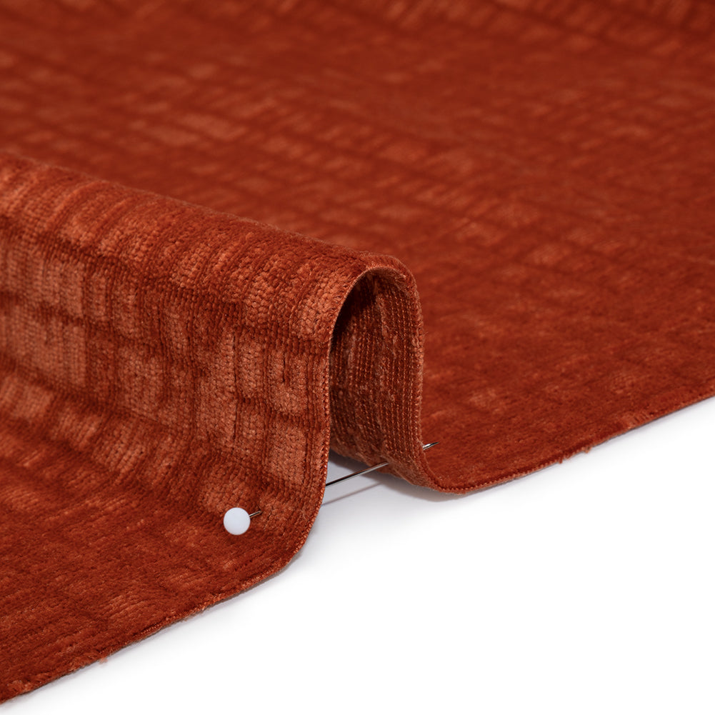 Polyester Upholstery Chenille - Winter Coral Grid Texture - Carolina Collection - Detail Polyester Upholstery Chenille - Winter Coral Grid Texture - Carolina Collection - Detail