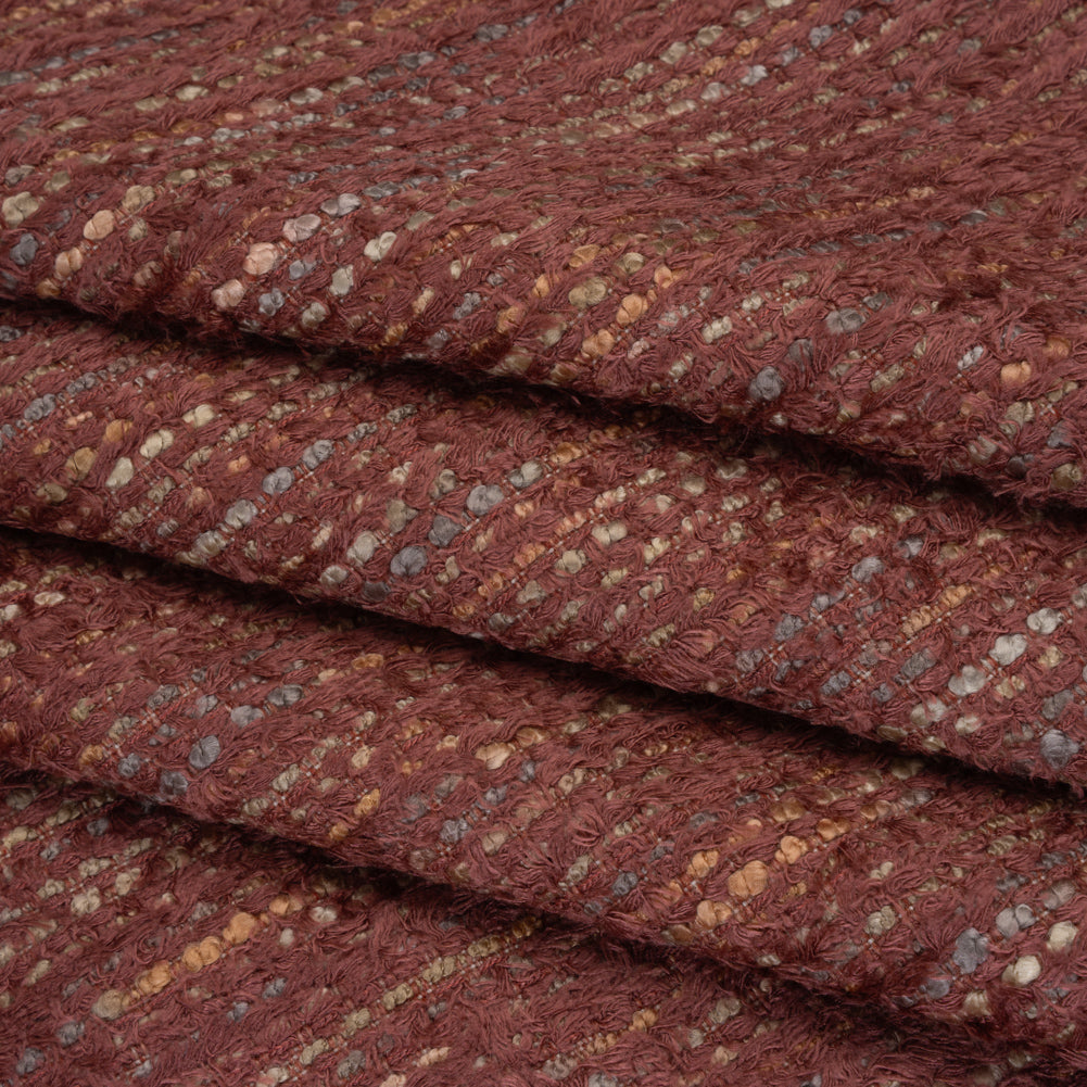 Recycled Olefin and Acrylic Upholstery Boucle and Chenille Tweed - Sangria Stripes - Virginia Collection Folded Recycled Olefin and Acrylic Upholstery Boucle and Chenille Tweed - Sangria Stripes - Virginia Collection Folded