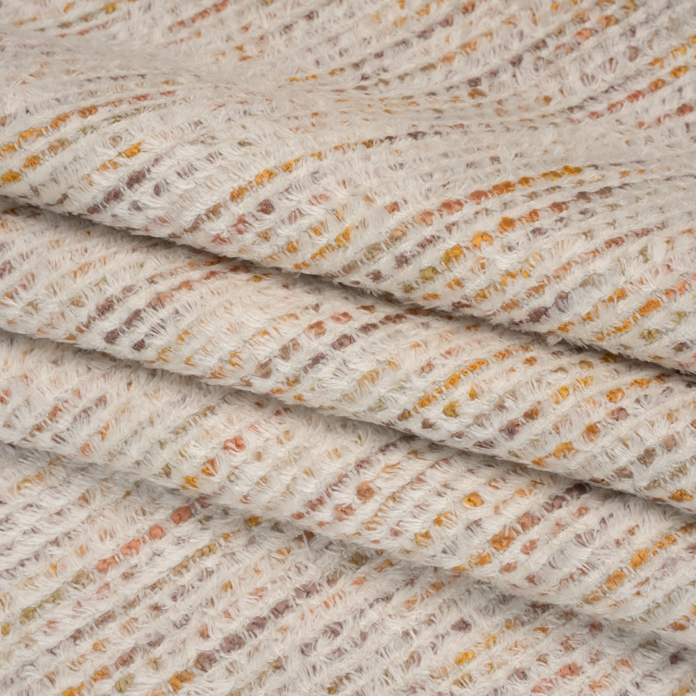 Recycled Olefin and Acrylic Upholstery Boucle and Chenille Tweed - Turmeric Root Stripes - Virginia Collection Folded Recycled Olefin and Acrylic Upholstery Boucle and Chenille Tweed - Turmeric Root Stripes - Virginia Collection Folded