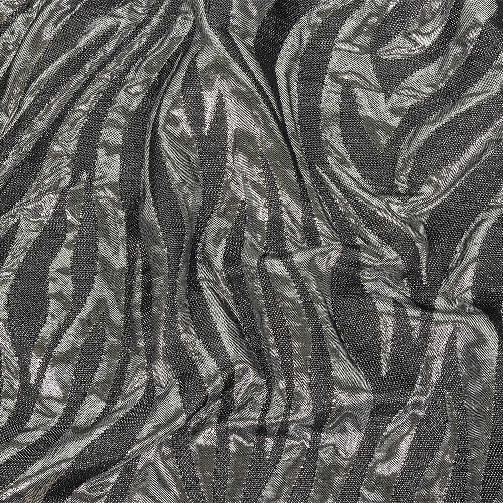 Italian Black and Metallic Silver Zebra Stripes Polyester Brocade Italian Black and Metallic Silver Zebra Stripes Polyester Brocade